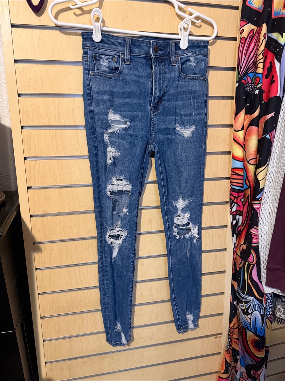 American Eagle Outfitters Ripped Dark Blue High-Rise Skinny Jeans